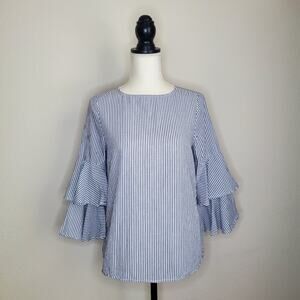 BeachLunchLounge Striped Bell Sleeve Blouse XS